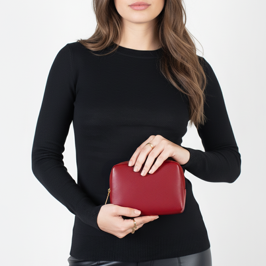 Necessaire de couro liso Duda - Vermelho