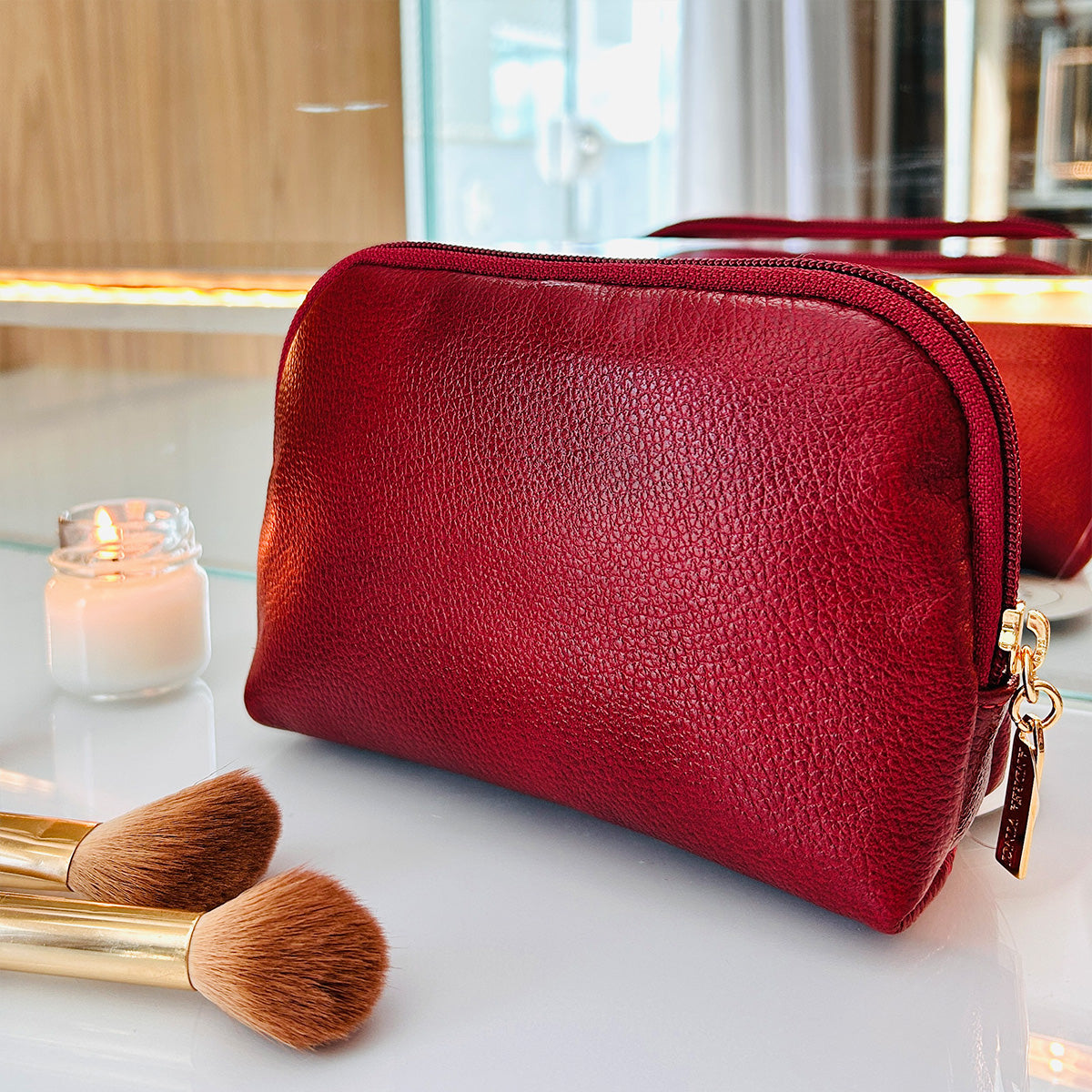 Necessaire de couro liso Duda - Vermelho