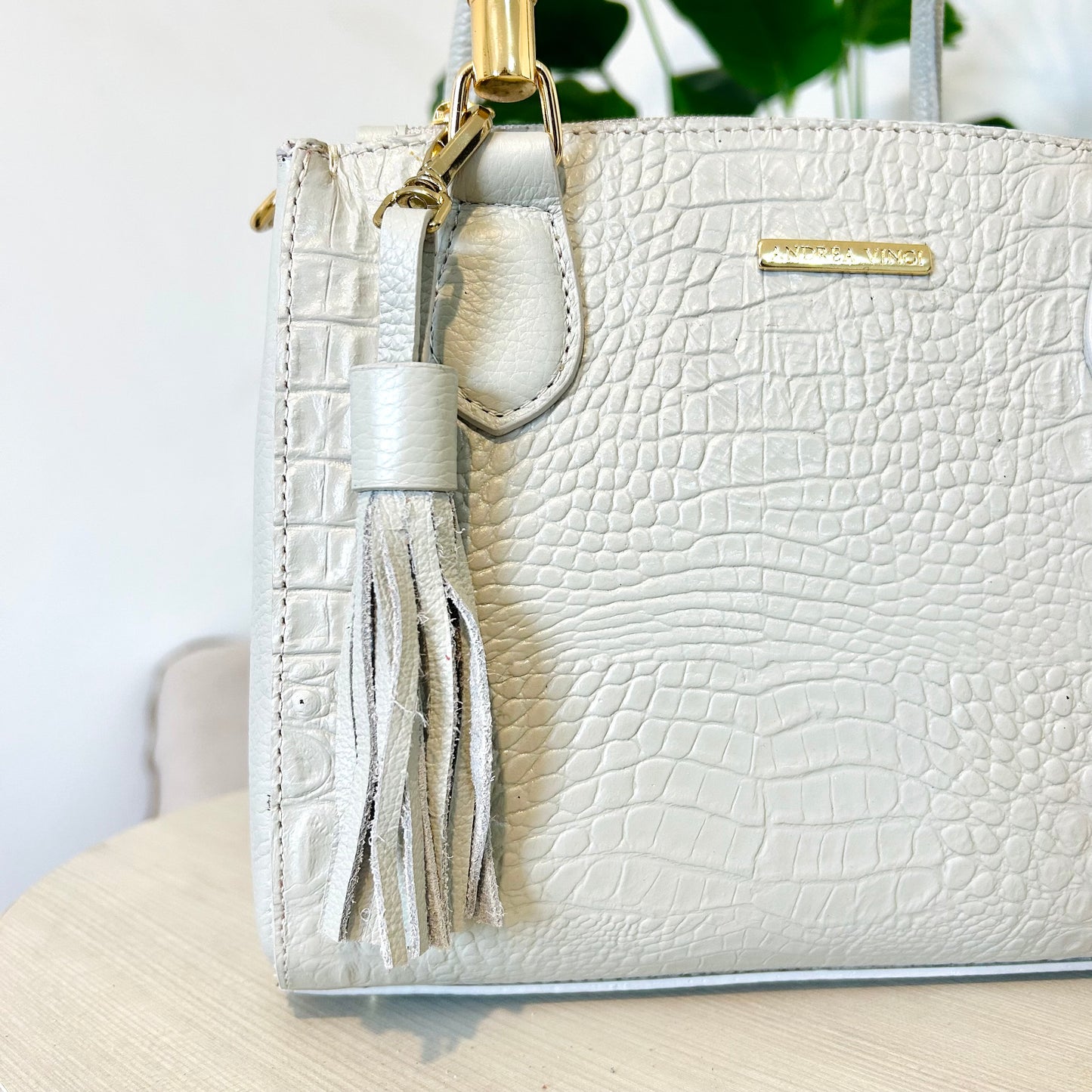 Chaveiro tassel com franjas em couro - Marfim