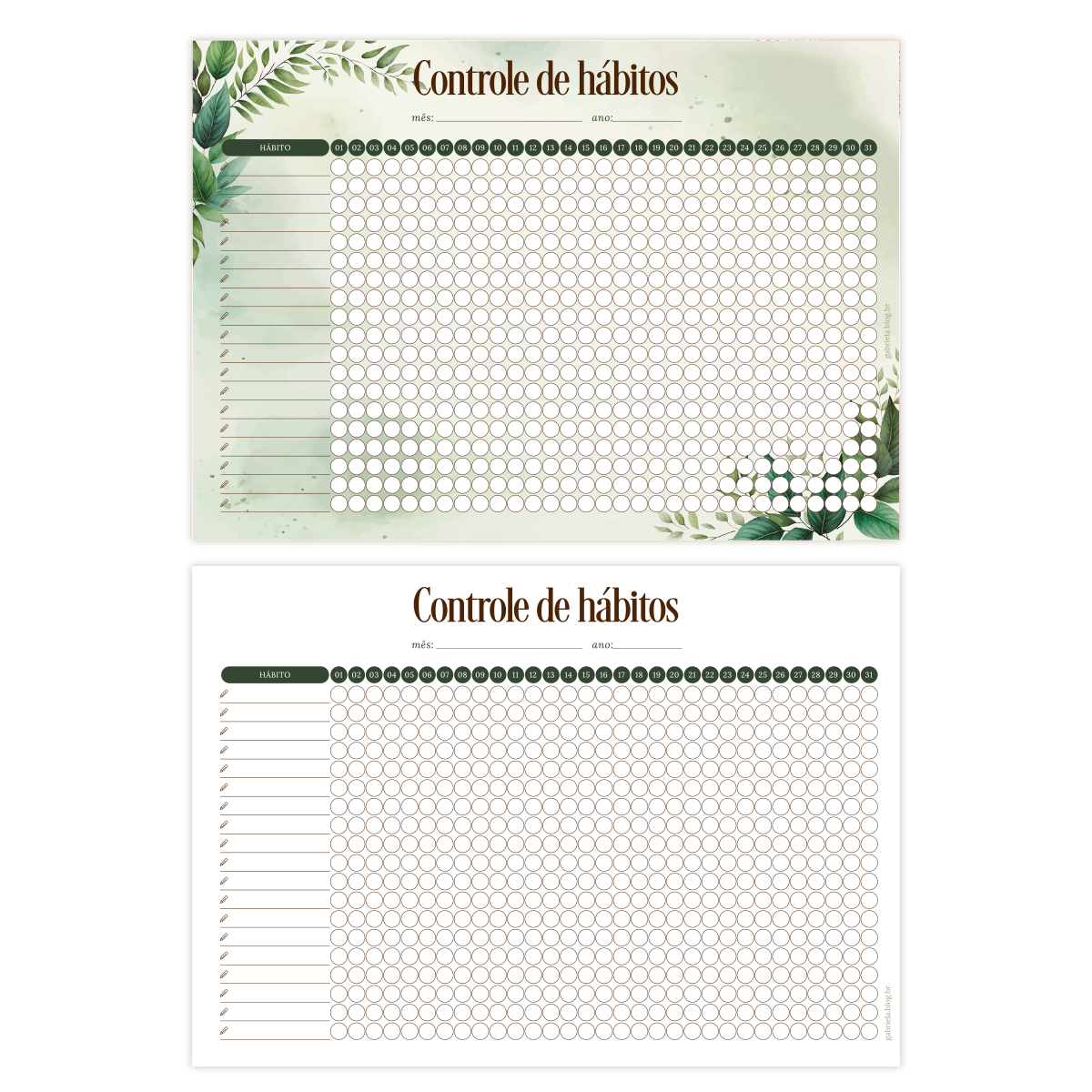 Controle de hábitos mensal - Foliage