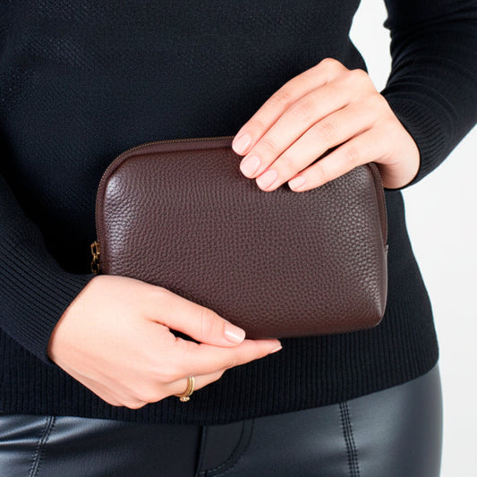 Necessaire de couro liso Duda - Café