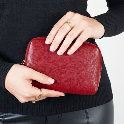 Necessaire de couro liso Duda - Vermelho
