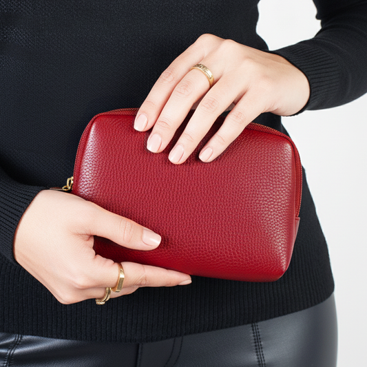 Necessaire de couro liso Duda - Vermelho