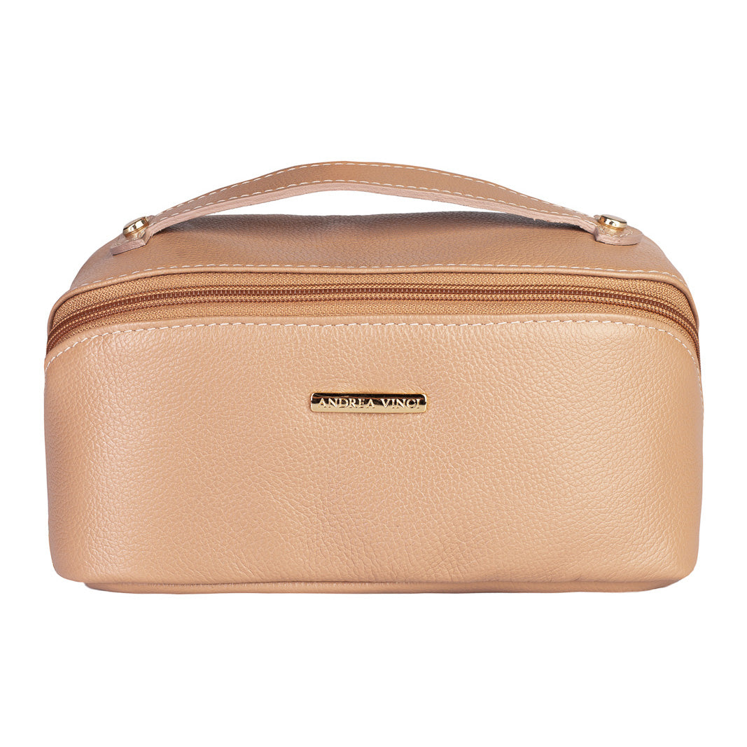 Necessaire grande de couro liso Athena - Bege