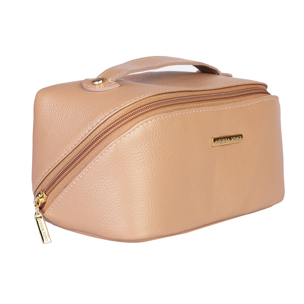 Necessaire grande de couro liso Athena - Bege