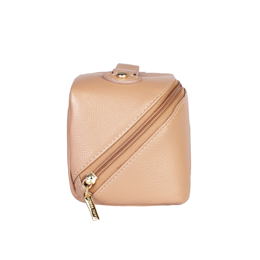 Necessaire grande de couro liso Athena - Bege