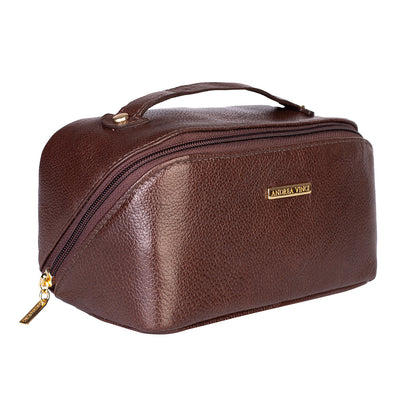 Necessaire grande de couro liso Athena - Café