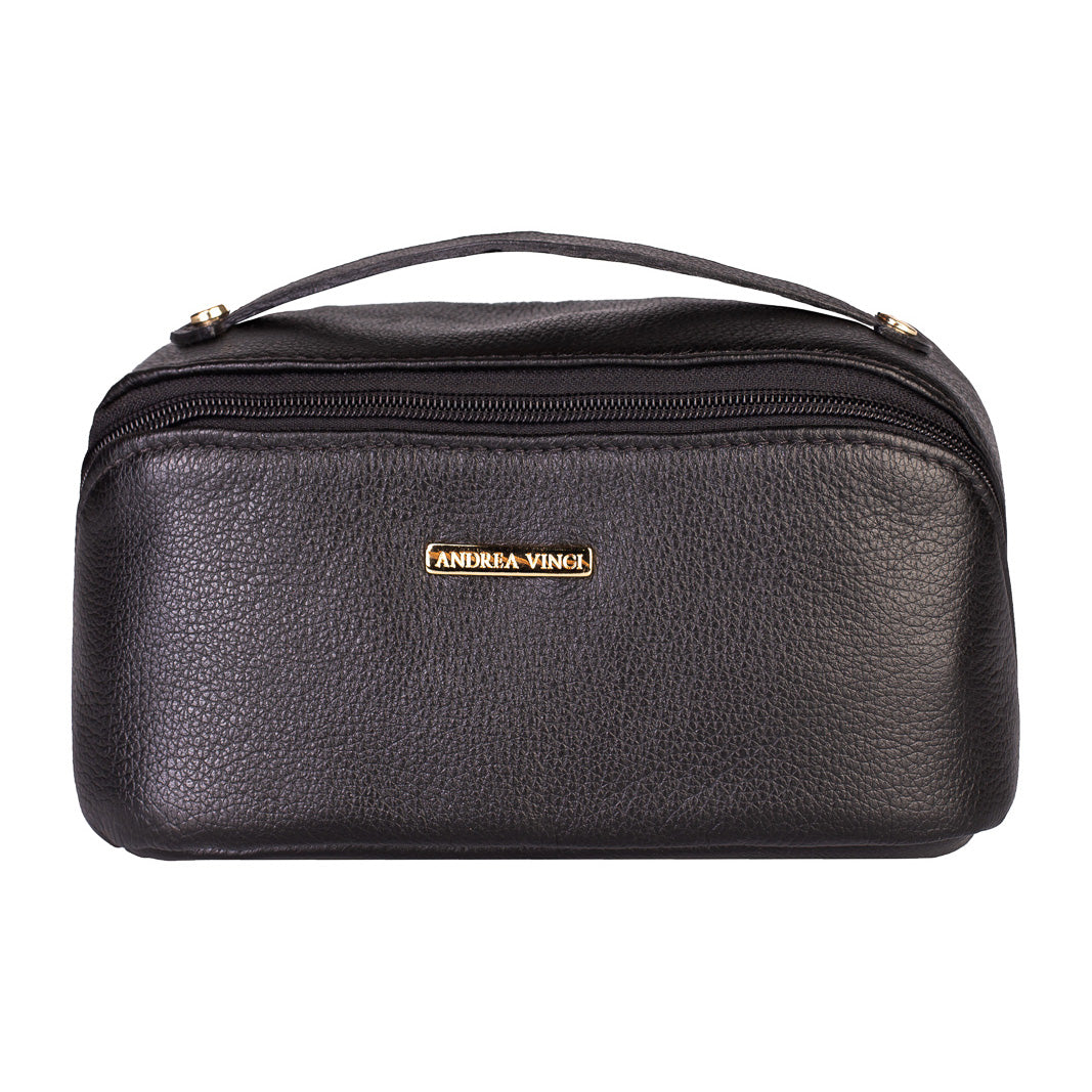 Necessaire grande de couro liso Athena - Preto