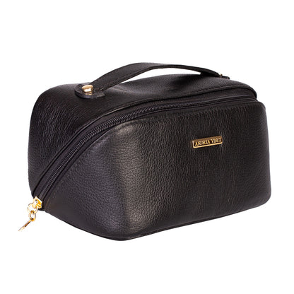 Necessaire grande de couro liso Athena - Preto