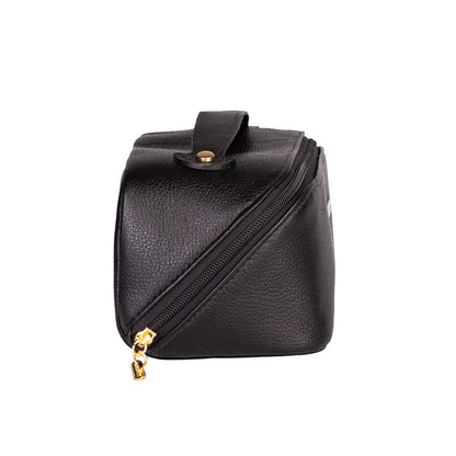 Necessaire grande de couro liso Athena - Preto