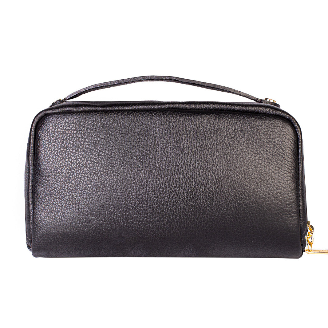 Necessaire grande de couro liso Athena - Preto