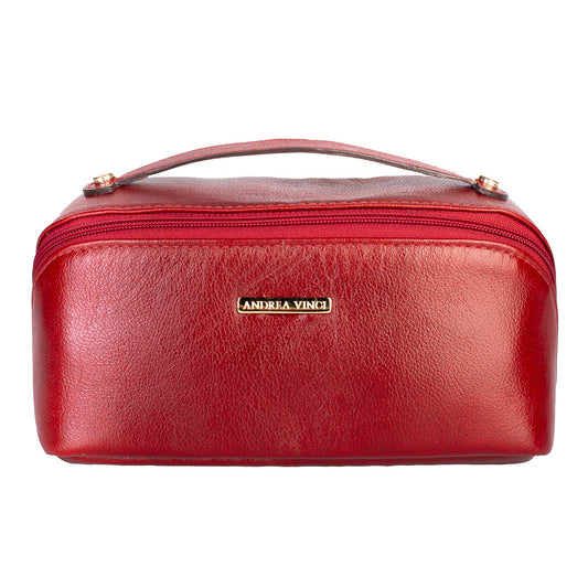 Necessaire grande de couro liso Athena - Vermelho