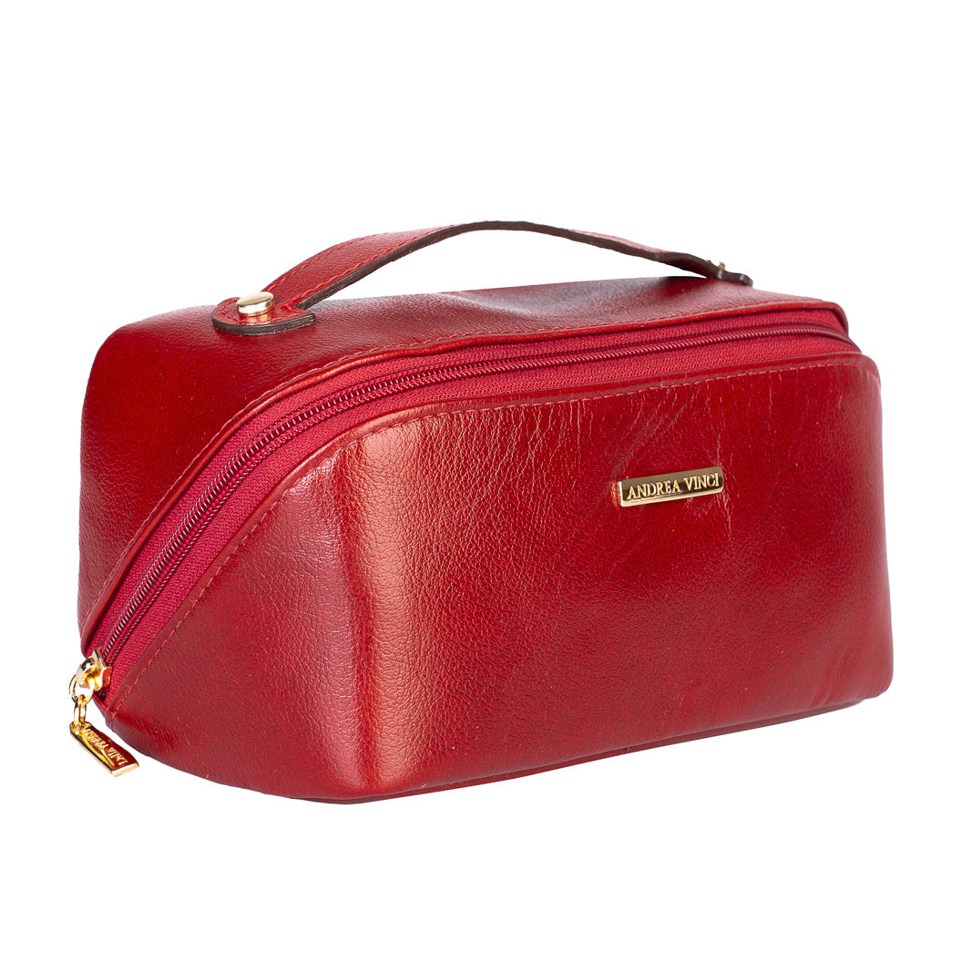 Necessaire grande de couro liso Athena - Vermelho