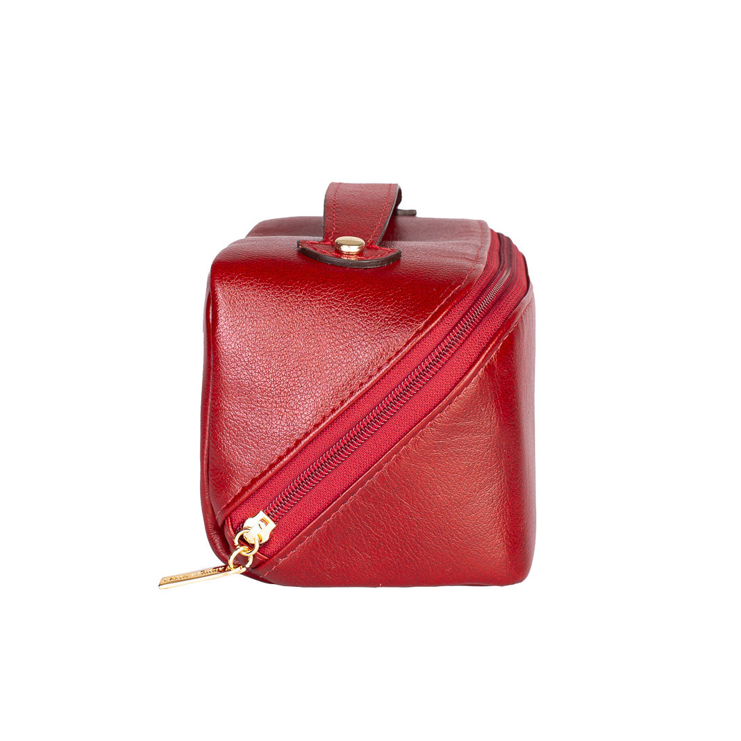 Necessaire grande de couro liso Athena - Vermelho