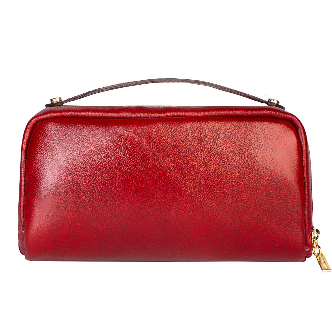 Necessaire grande de couro liso Athena - Vermelho