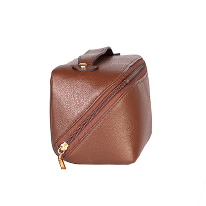 Necessaire grande de couro liso Athena - Whisky