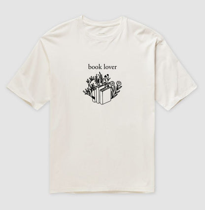 Camiseta oversized Book Lover & Flowers