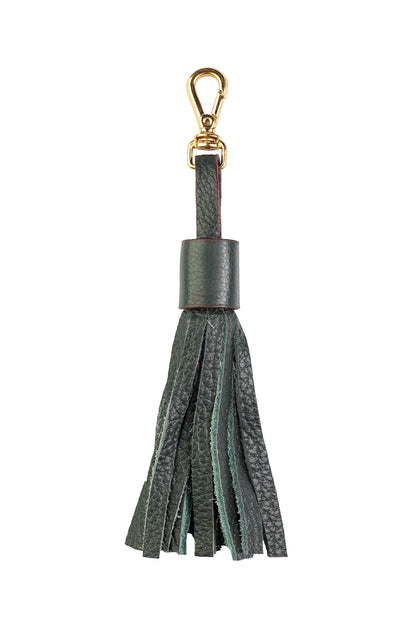 Chaveiro tassel com franjas em couro - Verde Militar