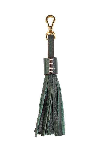 Chaveiro tassel com franjas em couro - Verde Militar