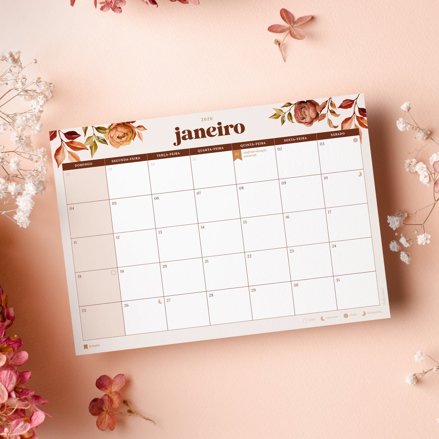 Calendário 2026 para imprimir - Garden