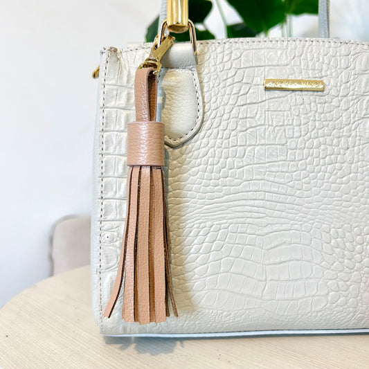 Chaveiro tassel com franjas em couro - Bege