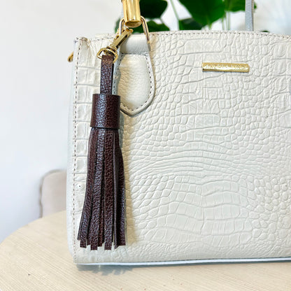 Chaveiro tassel com franjas em couro - Café
