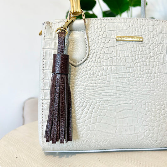 Chaveiro tassel com franjas em couro - Café