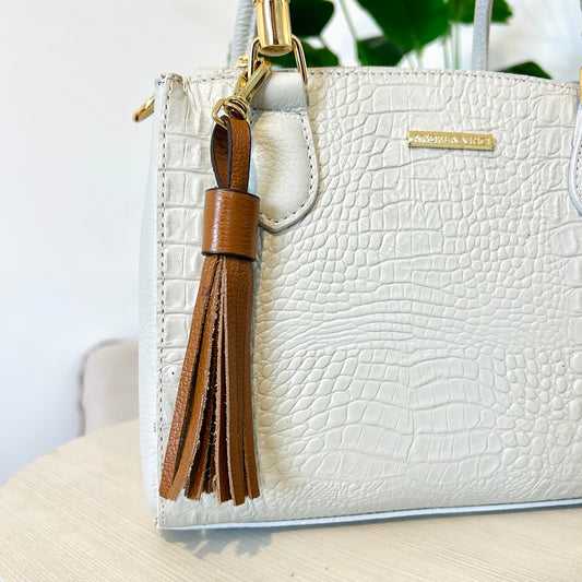 Chaveiro tassel com franjas em couro - Caramelo