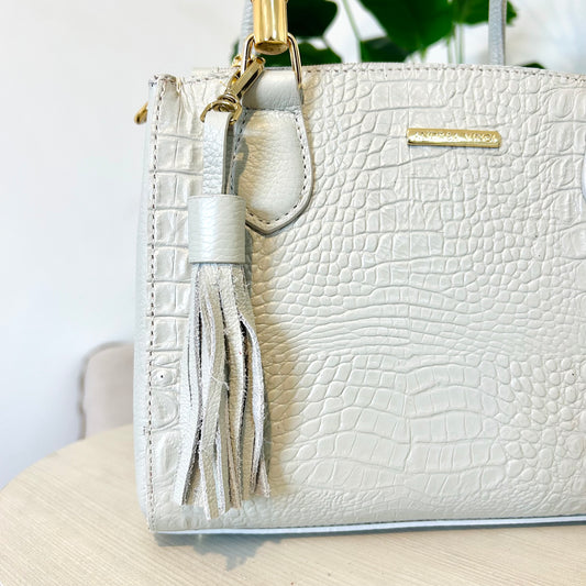 Chaveiro tassel com franjas em couro - Marfim