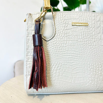 Chaveiro tassel com franjas em couro - Marsala