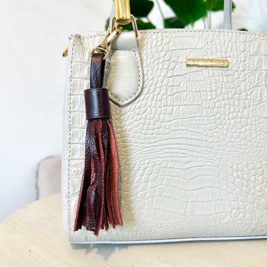 Chaveiro tassel com franjas em couro - Marsala