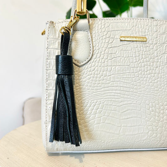 Chaveiro tassel com franjas em couro - Preto